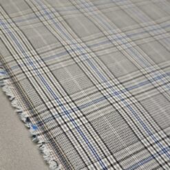 ⭐ Svijetlosiva karirana tkanina s pariško plavim prugama - elegantni tanji diolen za modne kostime POSLJEDNJI KOMAD 4 m / 26 €