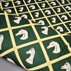 🎁 Likra s motivom konja - zeleno-žuta - SUPER CIJENA / pri kupnji 10 m ili više, ostvarujete dodatnih 10% popusta!