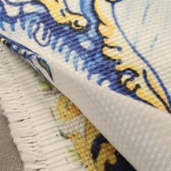 Bijelo-plavo-plastificirana dekorativna tkanina s limunima za vanjsku upotrebu - vodootporna (širina 2,80 m, 280 g/m²) 1 m / 14,50 €