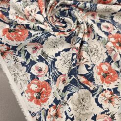 Plavo elastično pamučno platno s cvjetnim uzorkom