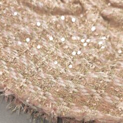 🌟 Nježno ružičasti pamučni bouclé sa šljokicama i zlatnim nitima