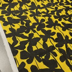 Žuto-crna lanena-pamučna mješavina s crnim uzorkom lišća