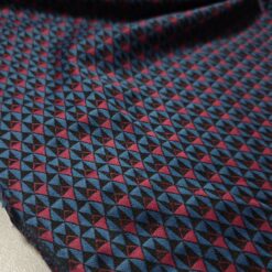 Petrol plavi elastični žakardni jersey - bordo geometrija
